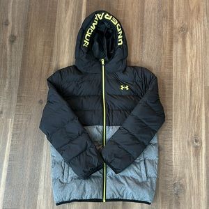 Under Armour Boys Coat - Youth Large Black and gray puffer